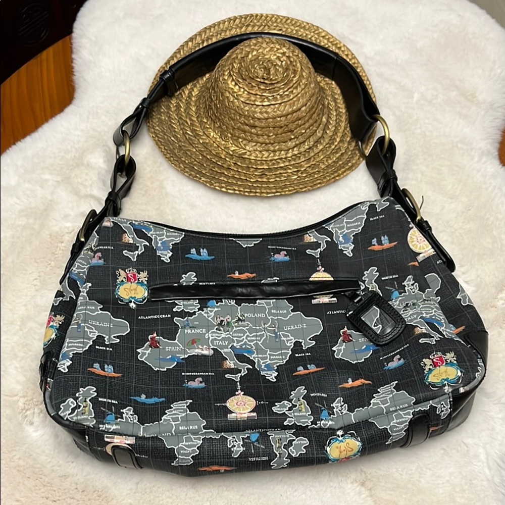Sharif Black Map Print Leather Women's Bag